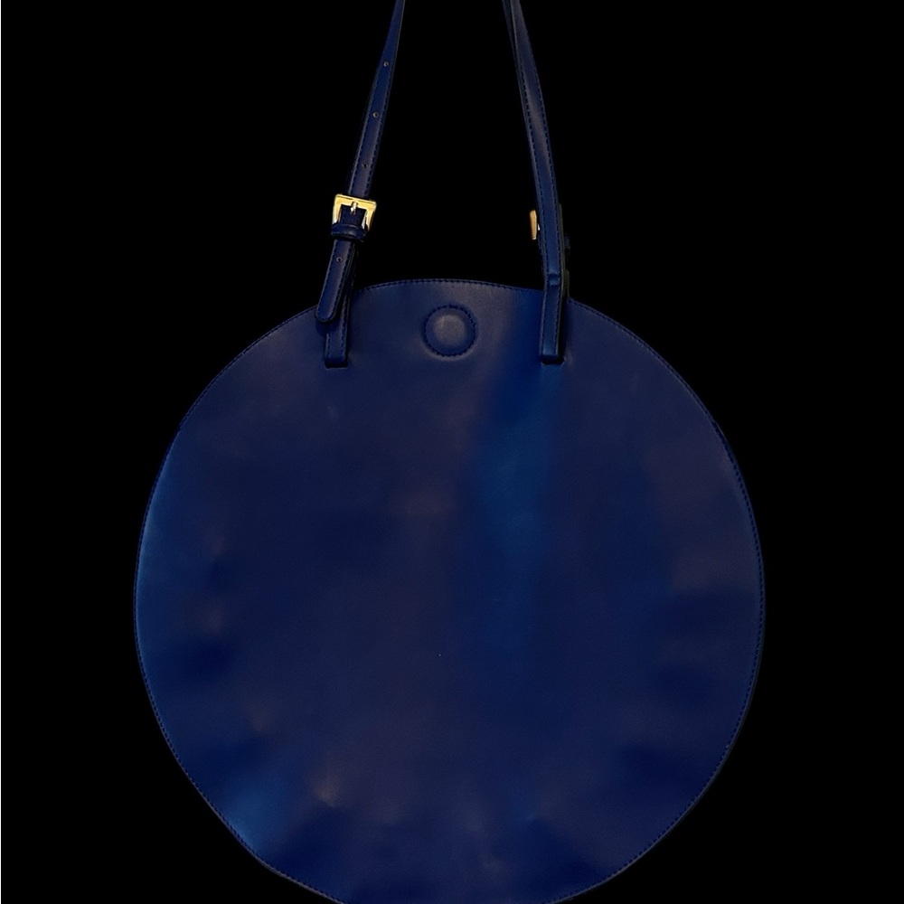 Round Indigo Tote Bag with Top Handles